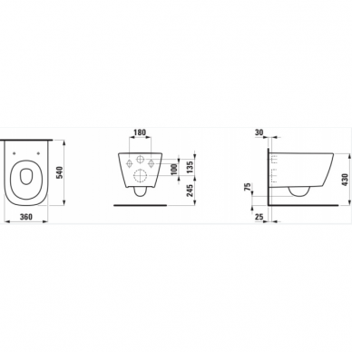 Laufen MEDA pakabinamas unitazas, tylus sūkurinis nuplovimas (Silent flush), be apvado (Rimless) su sėdynė su dangčiu, lengvai numontuojama, su lėto nusileidimo sistema, chromuoti lankstai 5