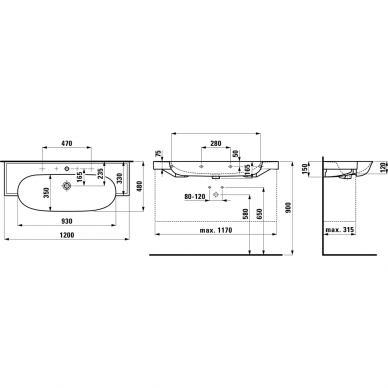 Laufen The New Classic praustuvas 120 x 48 cm montuojamas ant baldo 4