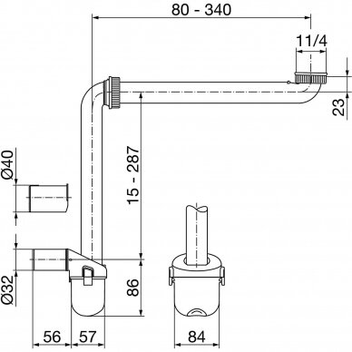 LAUFEN vietą taupantis sifonas, baldinis, DN32 DN40 baltas 2