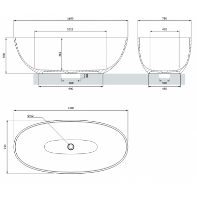 Matinė laisvai pastatoma lieto akmens vonia Omnires SHELL M+ SHELLWWBM 160 x 75 cm 3