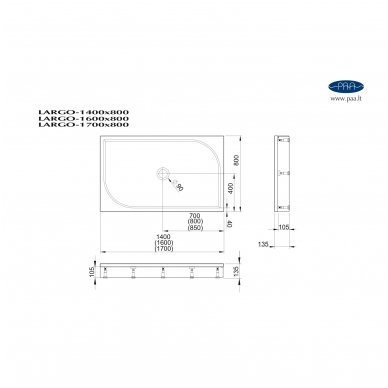 PAA stačiakampis dušo padėklas Largo 2