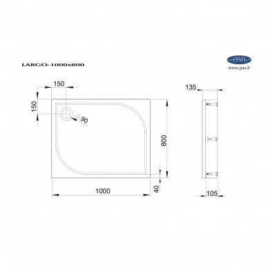 PAA stačiakampis dušo padėklas Largo 3