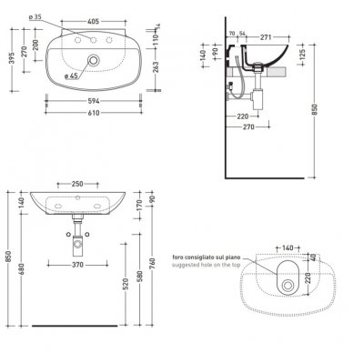 Pakabinamas arba pastatomas ant stalviršio praustuvas Flaminia Nudaslim 61x39,5 2