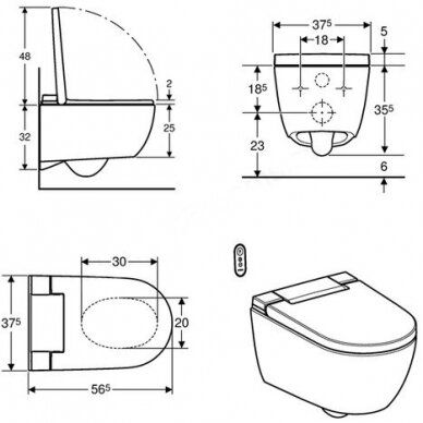 Pakabinamas klozetas Geberit AquaClean Alba Square su apiplovimo funkcija 5