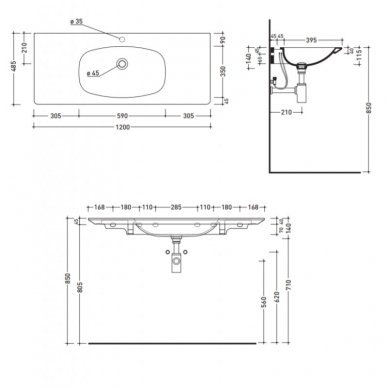 Pakabinamas praustuvas Flaminia Nudaflat 120x48,5 2