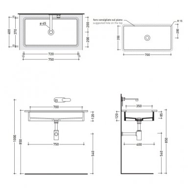 Iš apačios montuojamas praustuvas Flaminia Miniwash 70x35cm 3