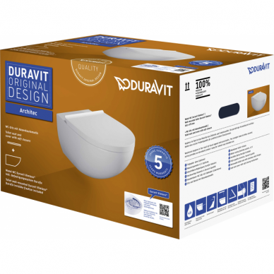 Pakabinamas unitazas DURAVIT Architec Rimless su Soft close dangčiu, 45726900A1 1