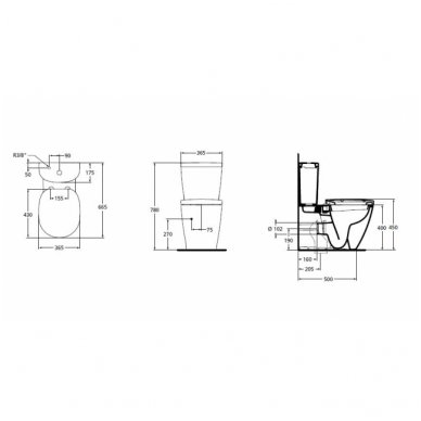 Pastatomas unitazas Ideal Standard Connect su pusapvaliu bakeliu 1