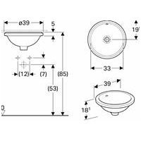 Montuojamas iš apačios apvalus praustuvas Geberit Variform 33cm 1