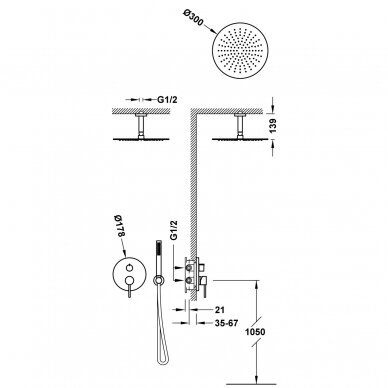 TRES Potinkinė dušo sistema STUDY EXCLUSIVE Ø300 mm su montuojama iš lubų galva 1