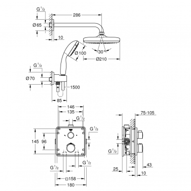 Potinkinė termostatinė dušo sistema Grohe Tempesta 210 1