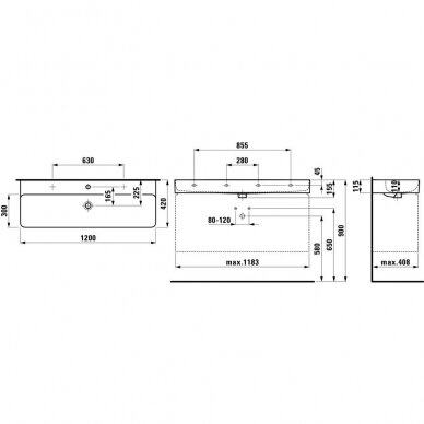 Praustuvas Laufen Val 1200 x 420 x 155 mm 1