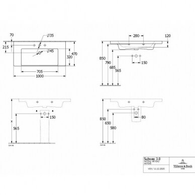 Praustuvas Villeroy & Boch Subway 3.0 su CeramicPlus danga ir su perpildymu 100 x 47 cm 3