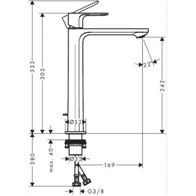 Aukštas praustuvo maišytuvas Hansgrohe Rebris S 72580000 2