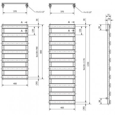 Rankšluoščių džiovintuvas Luxrad Scala New 1230X500 RAL9005 MAT 7