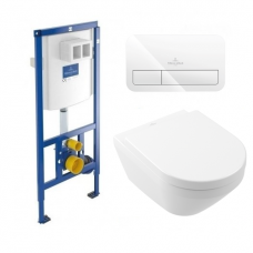 Villeroy&Boch rėmas su baltu mygtuku ir Architectura su TwistFlush[e3] su Soft close dangčiu WC