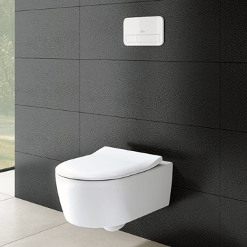 Villeroy & Boch rėmas su mygtuku ir Avento Direct Flush unitazas su Slim Soft close dangčiu 7