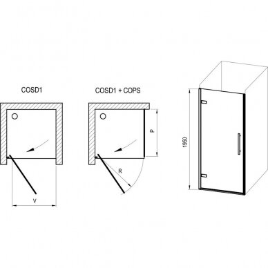 Vientisos dušo durys Cool COSD1 (chromo arba juodos spalvos) 6