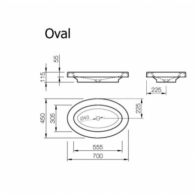 Vispool Oval įleidžiamas praustuvas 700x450 mm 4