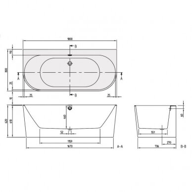 Vonia Villeroy & Boch Oberon 2.1 180 x 80 cm su panele ir sifonu (dešinė) 1