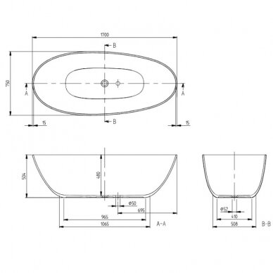 Vonia Villeroy&Boch Anato 170X75 laisvai pastatoma iš quaryl medžiagos 4