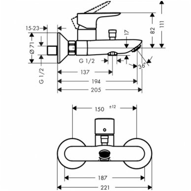 Vonios maišytuvas Hansgrohe Talis E 1