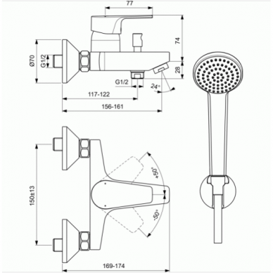 Vonios maišytuvas Ideal Standard, Cerafine D su dušo komplektu 3